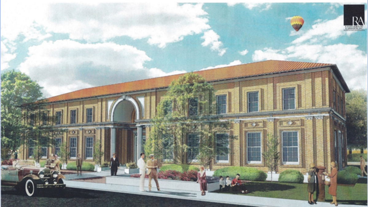 An architectural rendering shows the Atascadero Printery as the building might have looked during its heyday.