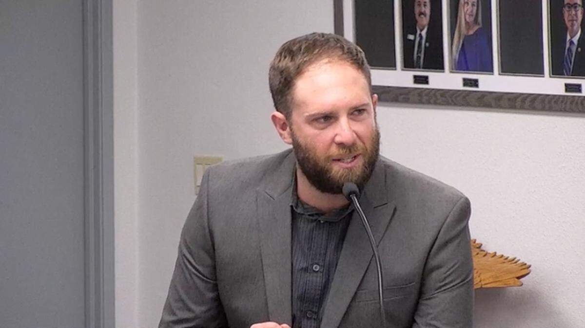 Newly appointed Grover Beach City Council member Zach Zimmerman speaks to the City Council during his candidate interview on April 24, 2023. Zimmerman was appointed to the District 3 seat following the resignation of former council member and Mayor Pro Tempore Anna Miller.