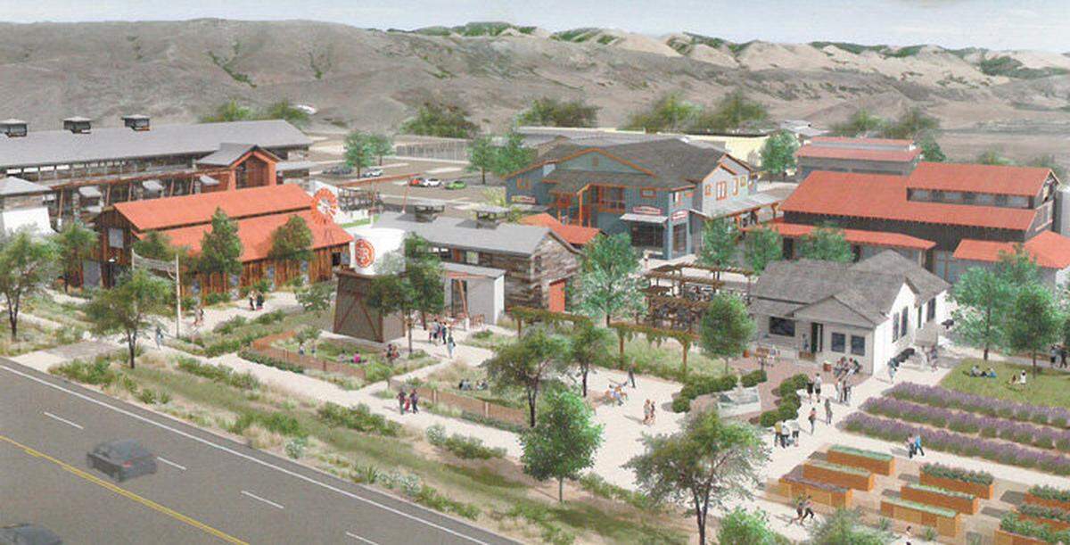 An architectural rendering of the San Luis Obispo Public Market at the Long-Bonetti Ranch in San Luis Obispo. 