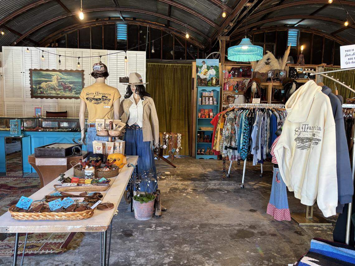 Vintage clothing items, accessories and Santa Margarita-adorned clothes are sold inside The Giddy Up in Santa Margarita.