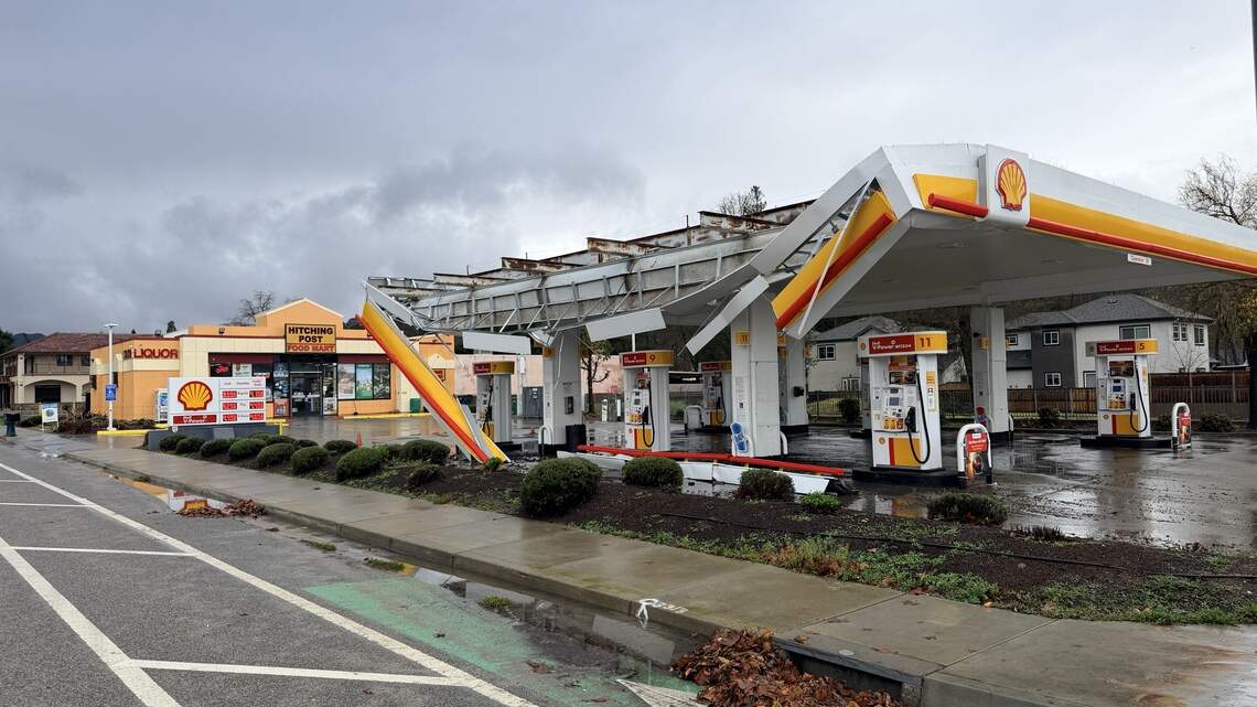 Hwy. 1 closed, gas station damaged as storm hammers SLO County