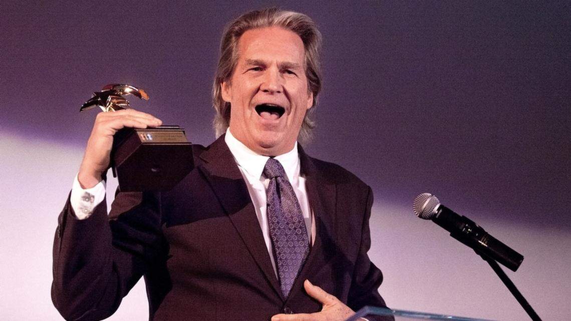 Actor Jeff Bridges accepts the King Vidor Award at the San Luis Obispo Film Festival 2014, held at the Fremont Theater in San Luis Obispo.