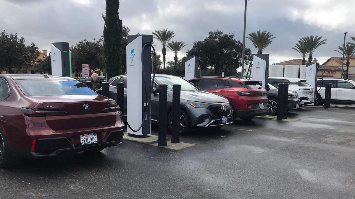 The EVgo charging station at Camarillo Premium Outlets in Southern California is a popular stop for EV drivers, but as electric vehicles have become more popular, it’s not uncommon to have to wait for a space to open up.