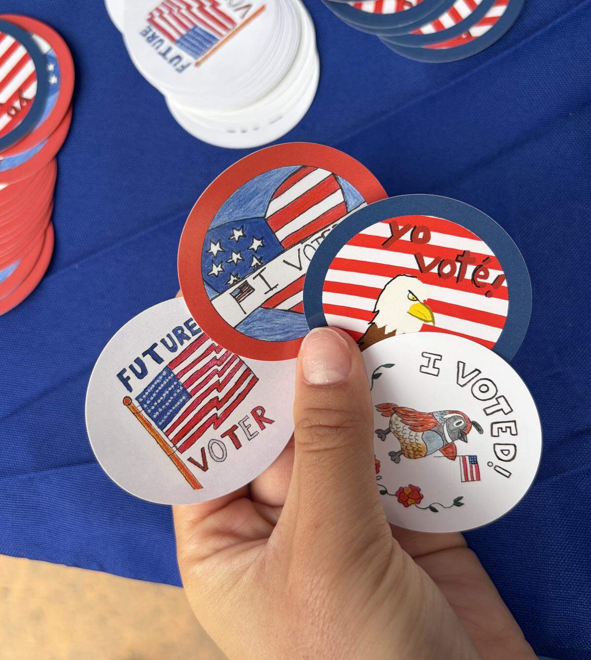 The polling place at the San Luis Obipso County Government Center passed out “I Voted” stickers designed by local elementary school students on June 2, 2026.