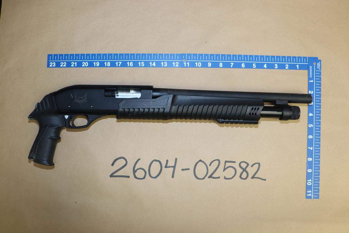 Photo of a shotgun used by the suspect in the deputy-involved shooting incident in Nipomo on April 19, 2026.