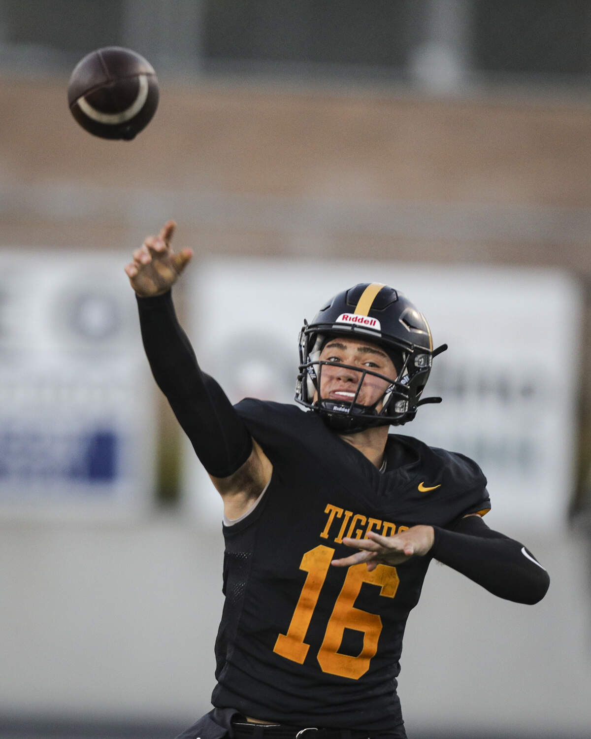Zion Hegg passes for Tigers. San Luis Obispo beat Atascadero 38-14 on Sept. 11, 2026.