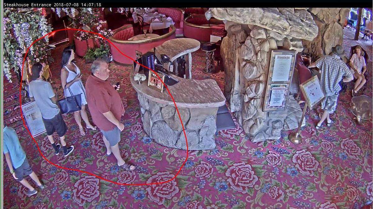 Surveillance cameras picked up two men and a woman suspected of a "dine and dash" at the Madonna Inn on Wednesday, July 11, 2018.