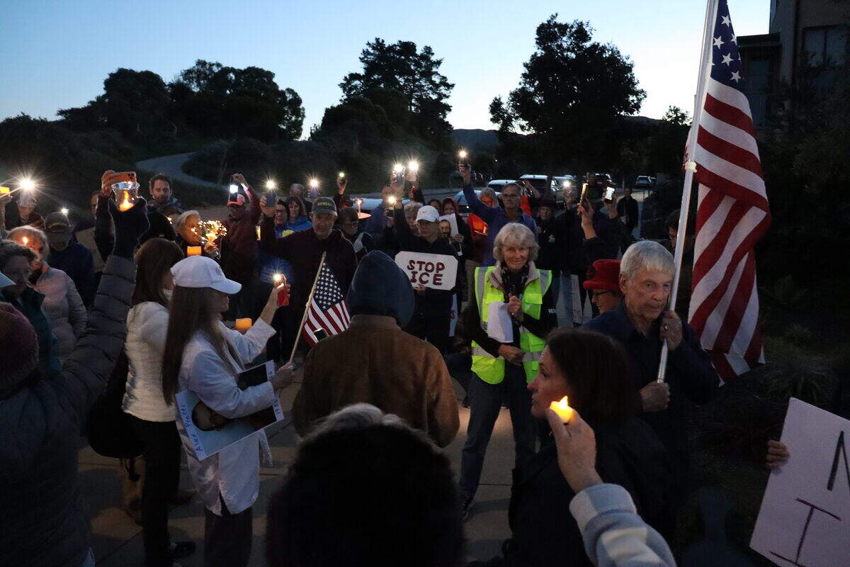 All four corners of Los Osos Valley Road and South Bay Boulevard in Los Osos were taken over by a vigil for Alex Pretti, the second person killed by federal immigration officers in Minneapolis in a month, on Jan. 26, 2026. Attendees honored the Minnesota man’s life and called for accountability from ICE.