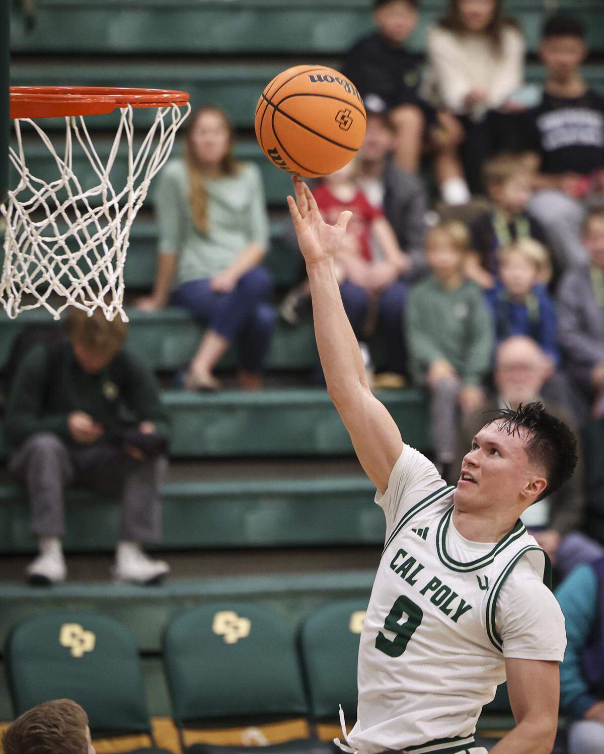 Peter Bandelj scores on an open drive to basket. Montana State beat Cal Poly 83-80 in a men’s basketball game on Dec. 16, 2025.