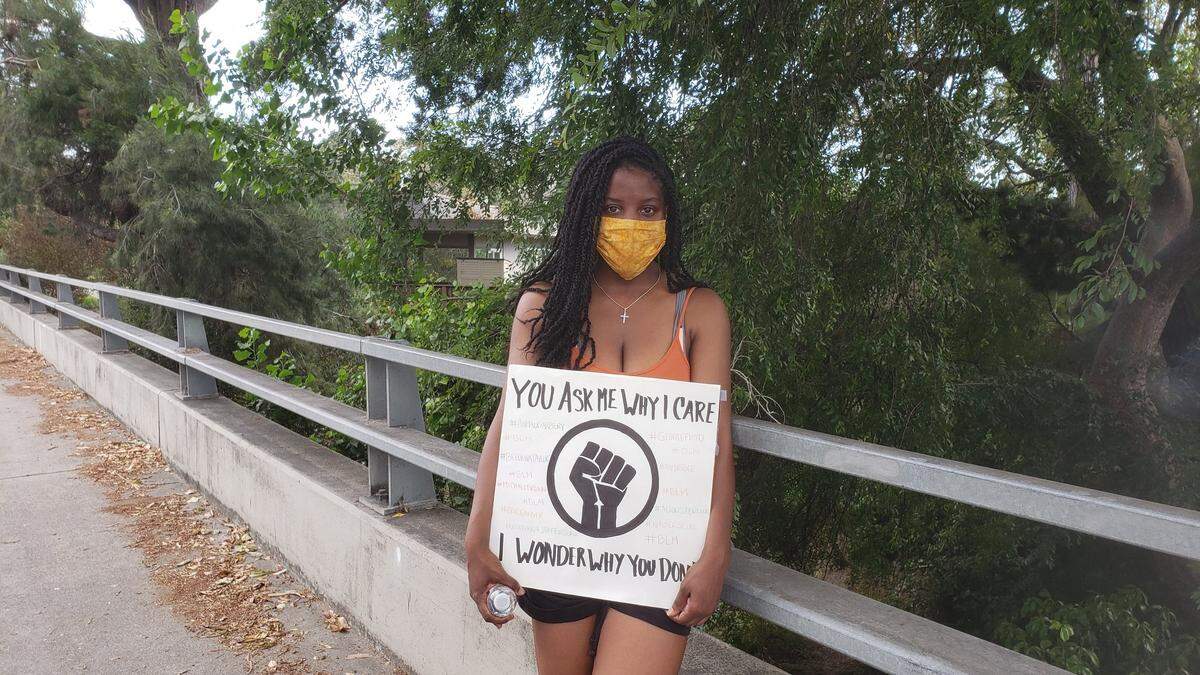 Brianna Caldwell at a Black Lives Matter protest march in San Luis Obispo on June 3, 2020.