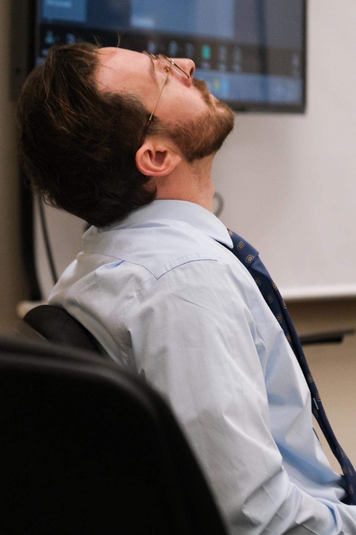 Nate Abate listens to his victims give impact statements in San Luis Obispo Superior Court on Nov. 12, 2024. He was convicted of sexually assaulting multiple underage girls and has been accused on social media of raping dozens of women and girls.