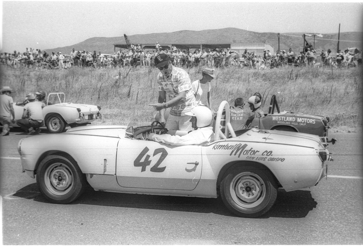 Five thousand race fans turned out for the sixth annual road race at the San Luis Airport. The event was sponsored by the San Luis Obispo Junior Chamber of Commerce and the California Sports Car Club. There were about 200 entries with lots of imported convertible cars on Aug. 18, 1963. ( Joe Dunlop commented ”I’m fairly sure that is Mario Rizzoli in the driver seat of that Spitfire. Mario was the lead Volvo and Mercedes technician at Kimball motors for many years in the 50’s, 60s, and 70s before opening the family business now run by his son and grandson.)