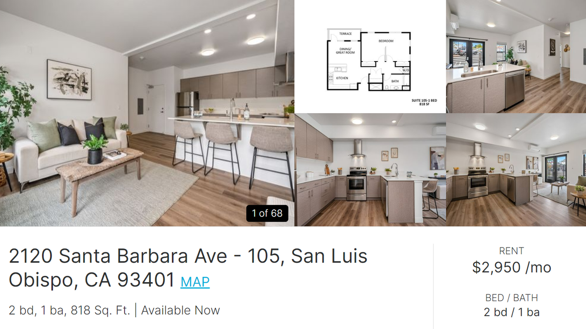 A two-bedroom, one-bathroom apartment for lease in San Luis Obispo at The Junction on Santa Barbara Avenue led to controversy on Reddit.