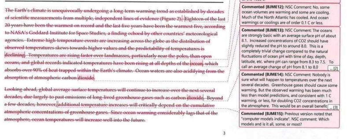Large parts of Dr. Rod Schoonover’s written testimony on national security risks of climate change was crossed out by White House officials, according to a leaked document.