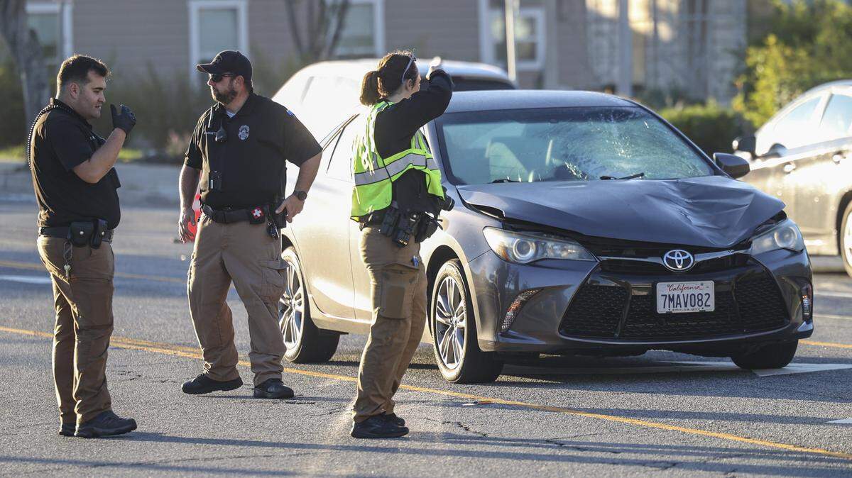 Traffic on Santa Rosa St. was impacted while San Luis Obispo Police investigated a fatal vehicle collision on the morning of Dec. 17, 2025. A Toyota Camry with front end impact was parked in the northbound center turn lane next to Santa Rosa Park.