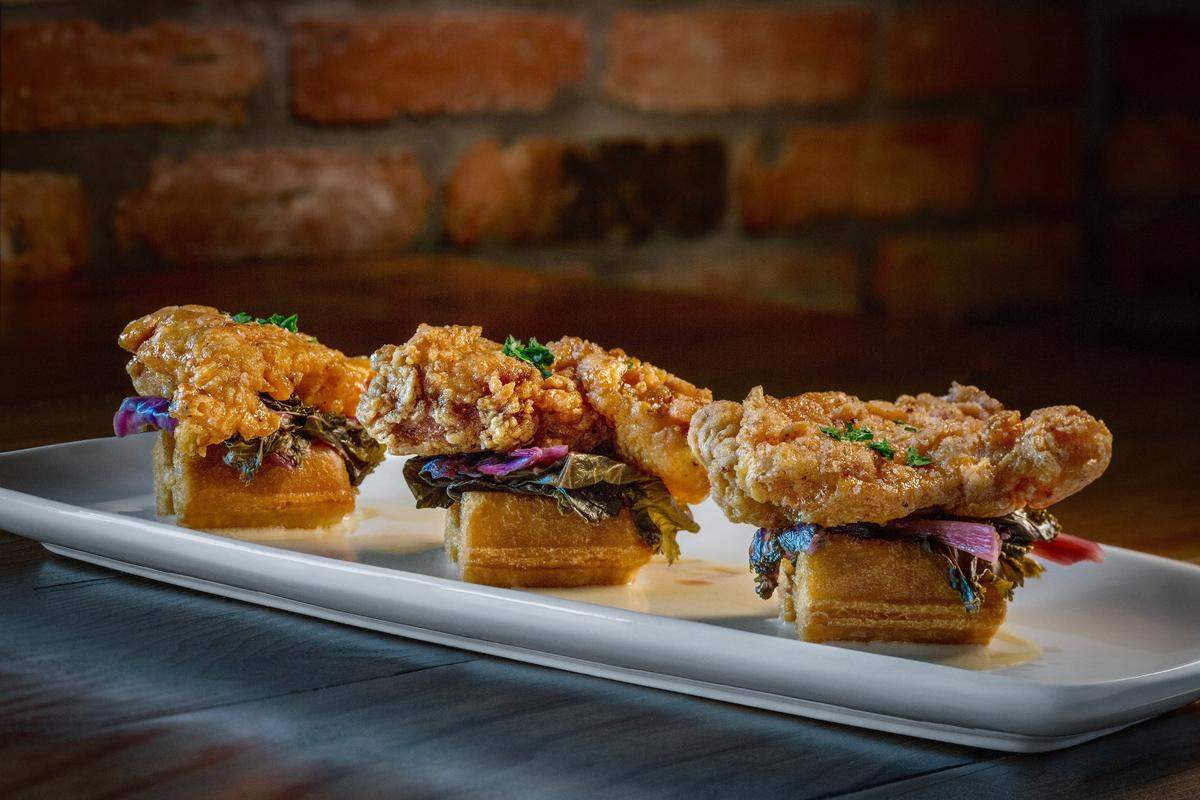 Chicken and waffle bites with sriracha maple butter is one of the popular appetizers at Finney’s Crafthouse & Kitchen, coming to downtown San Luis Obispo.