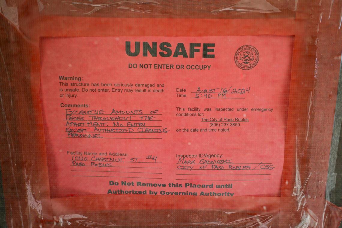 The remains of 40 deceased cats were found in an apartment on Chestnut Street in Paso Robles in mid-August 2024. The city red-tagged the unit as unsafe to occupy until cleaned.