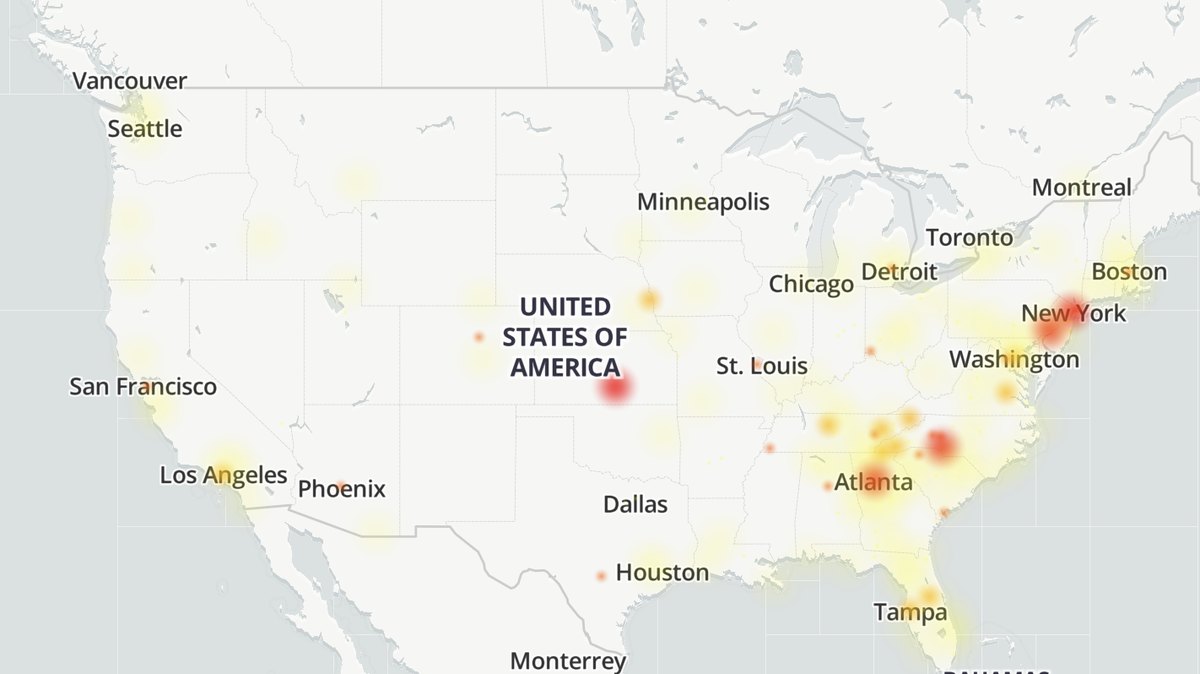 This Verizon outage and reported problems heat map shows where user-submitted problem reports are concentrated over the past 24 hours. It is common for some problems to be reported throughout the day. Downdetector only reports an incident when the number of problem reports is significantly higher than the typical volume for that time of day.