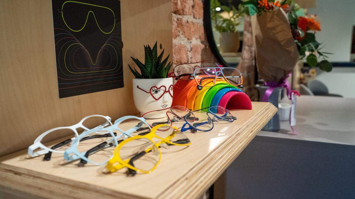 Pairs of glasses on display at Specs by Kyla on Tuesday, April 14, 2026.