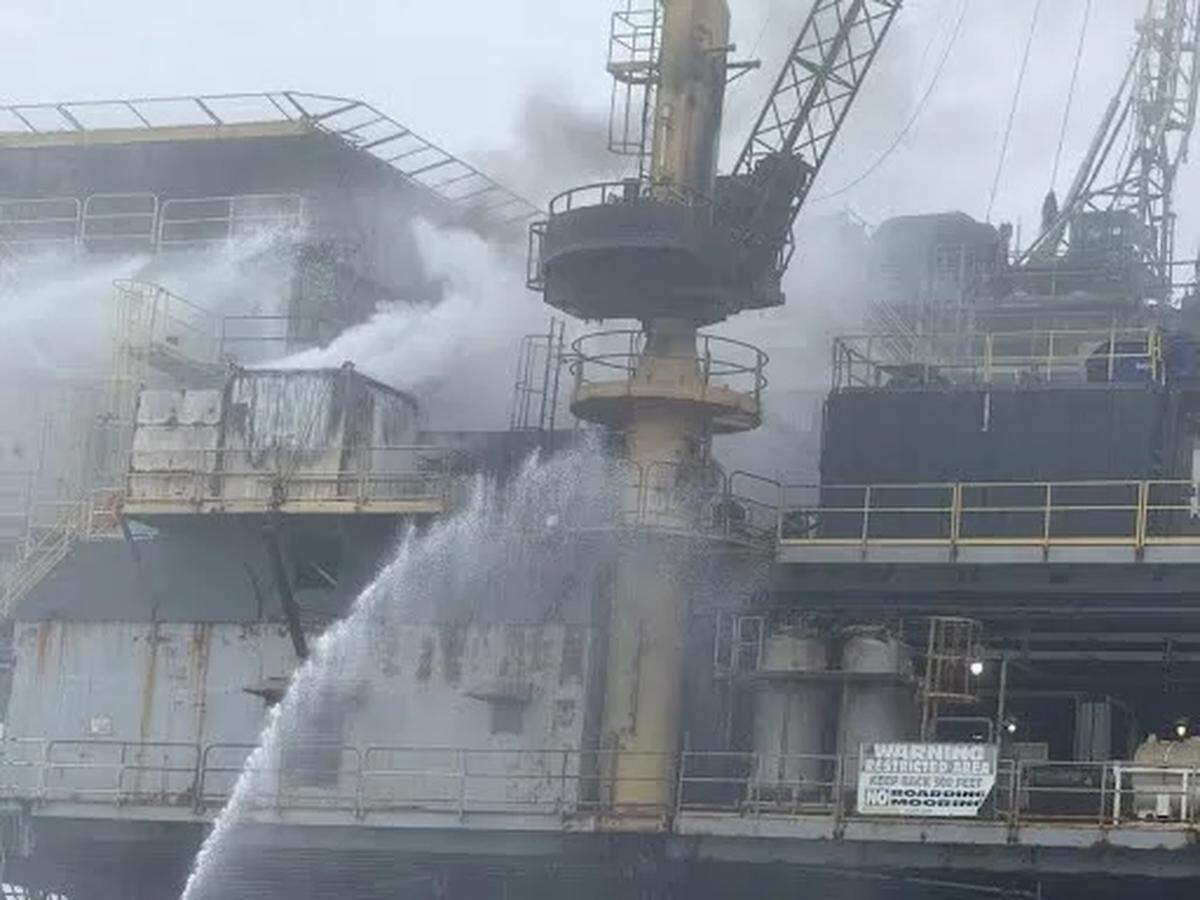 Emergency crews responded Monday morning, May 11, 2026, to a fire on Platform Habitat off the coast of Summerland. Twenty-six people were evacuated from the platform.