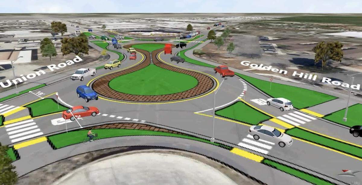 Paso Robles is constructing a roundabout shaped like a dog bone at the intersection of Golden Hill and Union roads. Construction will take a year and require detours.