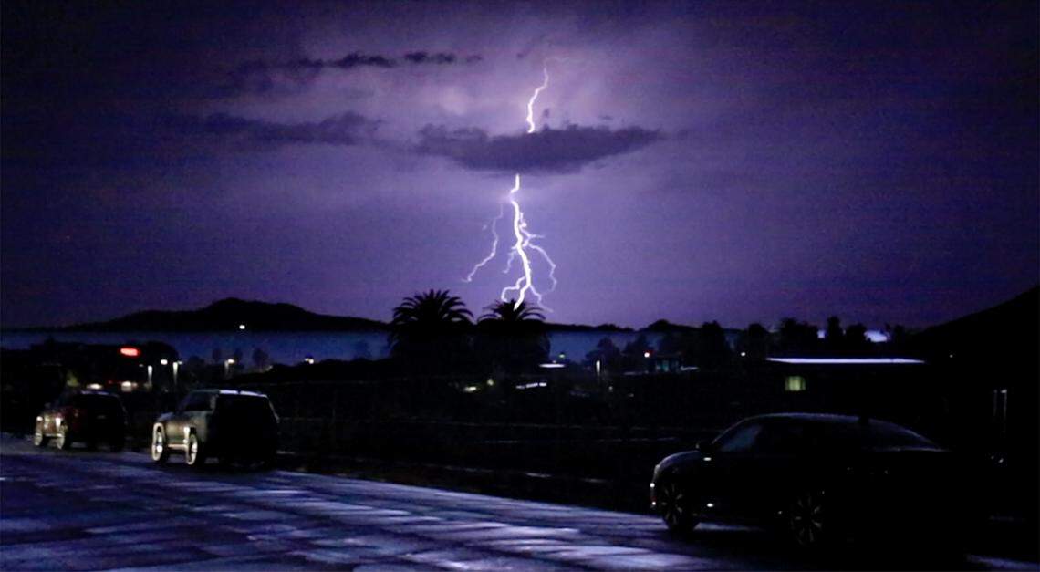 Lightning seen from Vicente Drive in San Luis Obispo on Sept. 23, 2025. A thunderstorm passed through the area overnight, bringing with it rain, wind and lightning.