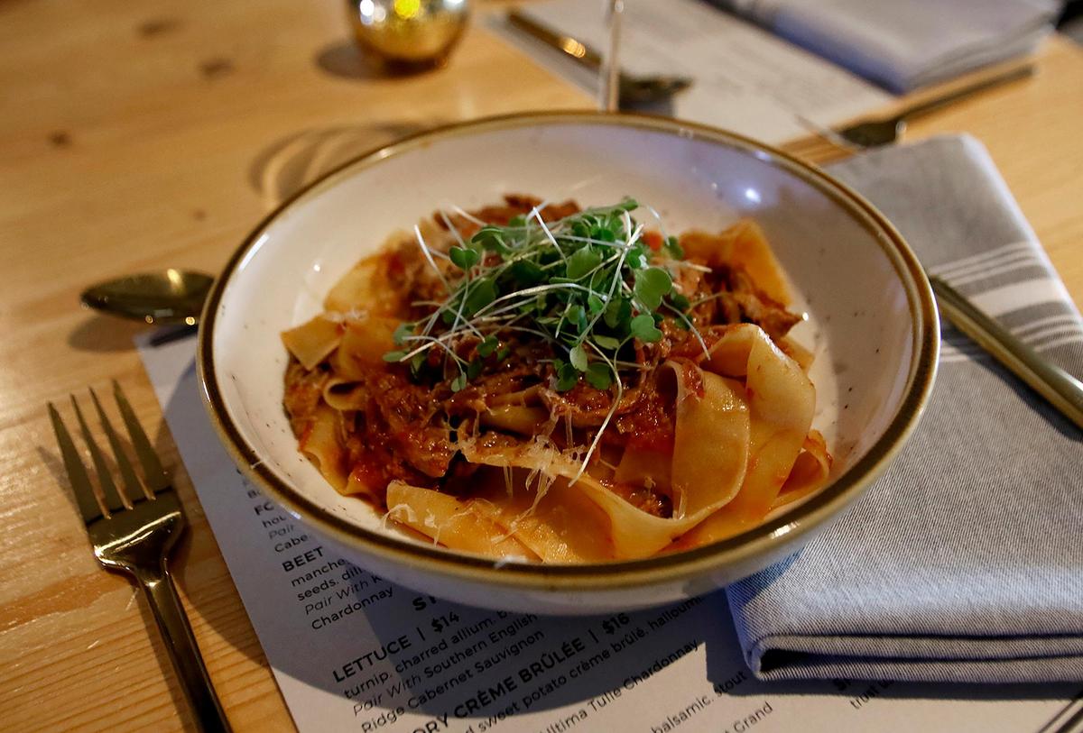 The duck ragu pappardelle at Pair with Dead Oak in Atascadero features duck thigh, tomatoes, manchego and sofrito.