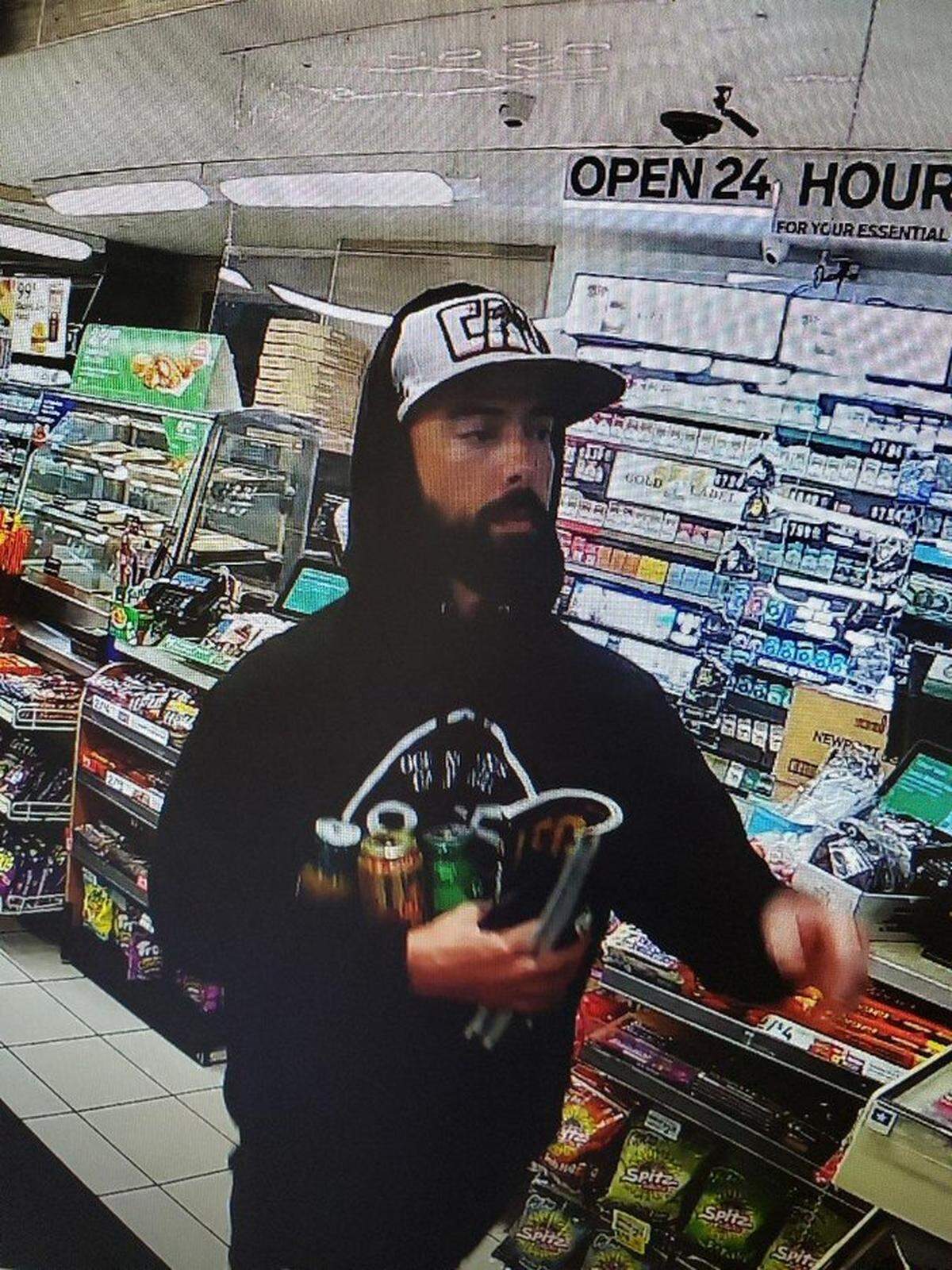 The Grover Beach Police Department is looking for a suspect who stole more than $1,000 of items from Diamond Adult World on April 2. The man was captured on multiple nearby video cameras, including this one that appears to be at a convenience store.