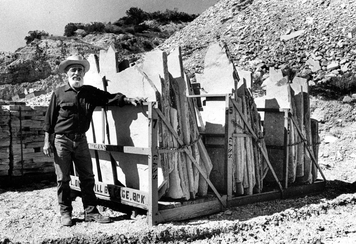 Hank Antolni stands next to finished stone at his quarry in Los Padres National Forest. This photo was originally published in April 1988 with a series of stories in the Telegram-Tribune on the Los Padres National Forest.