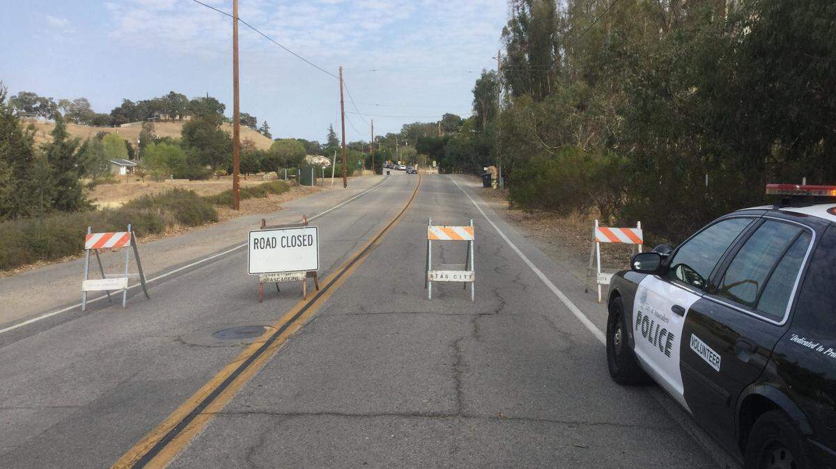 Parts of San Gabriel Road in Atascadero near the elementary school were closed Friday.