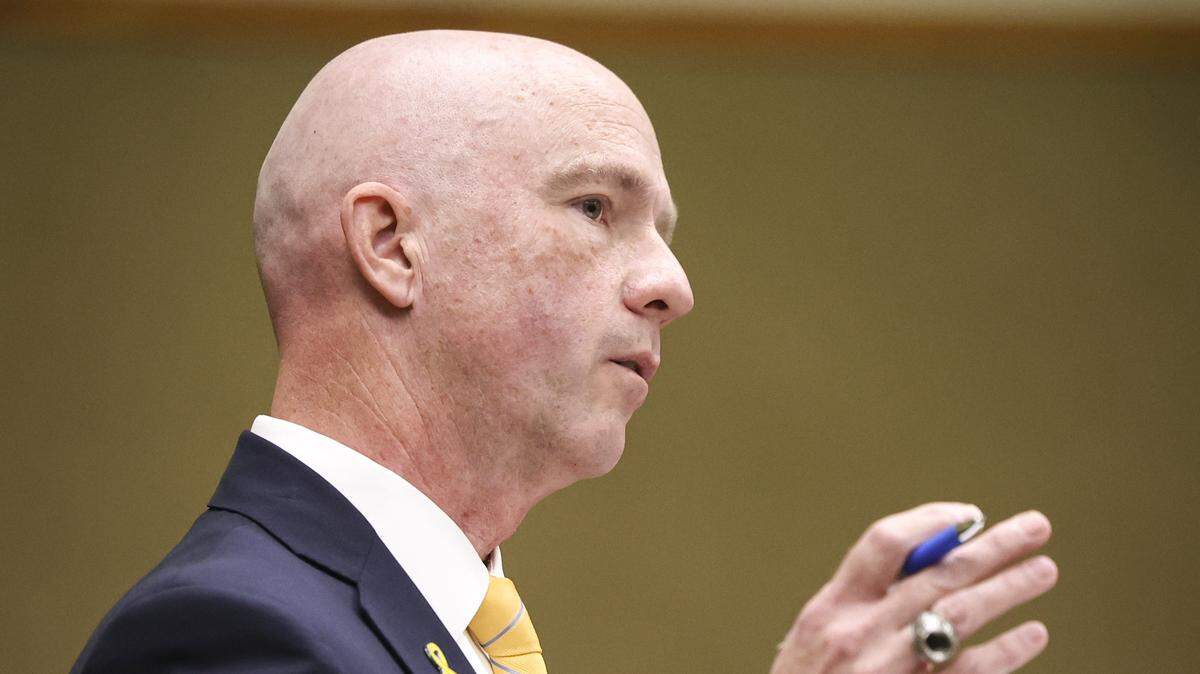 San Luis Obispo County District Attorney Dan Dow speaks at sentencing hearing on Oct. 28, 2025.