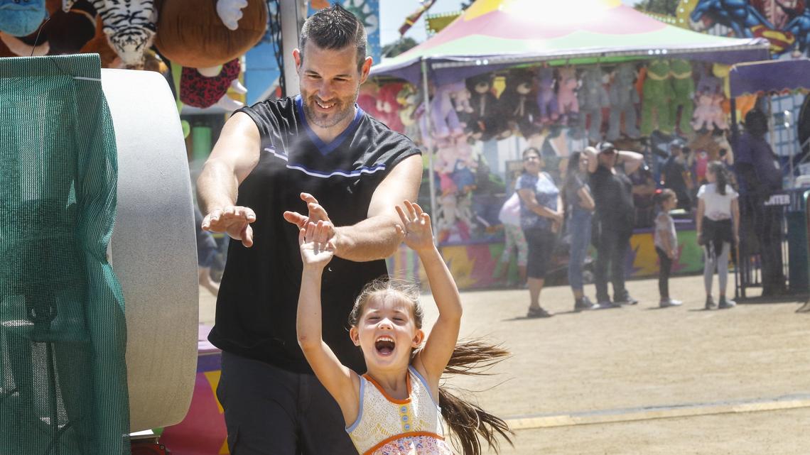 One way to beat at the Mid State Fair in Paso Robles are the fan/water spray units at various points throughout the fairgrounds.
