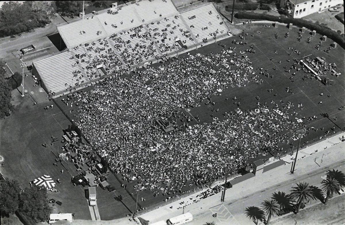 An estimated 5,000 to 7,000 people came to Mustang Stadium at Cal Poly see Marshall Tucker Band in 1977 with many more listening in San Luis Obispo.