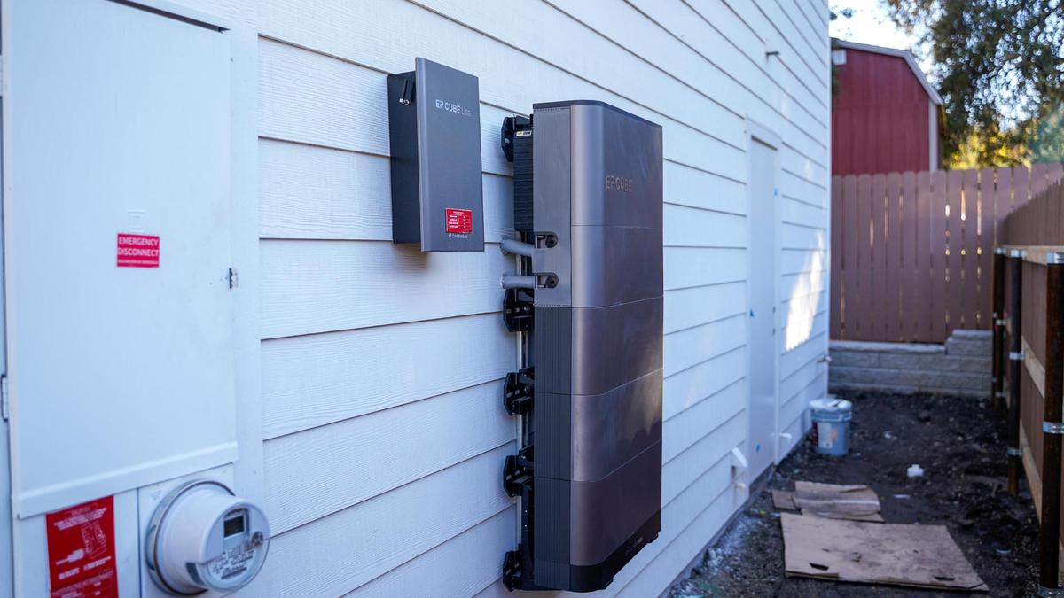 Habitat for Humanity’s new nine-home development in Paso Robles includes solar arrays and battery backups donated by Canadian Solar, pictured Wednesday, Dec. 4, 2024. The project will open to families that contributed their labor to the building process before Christmas.
