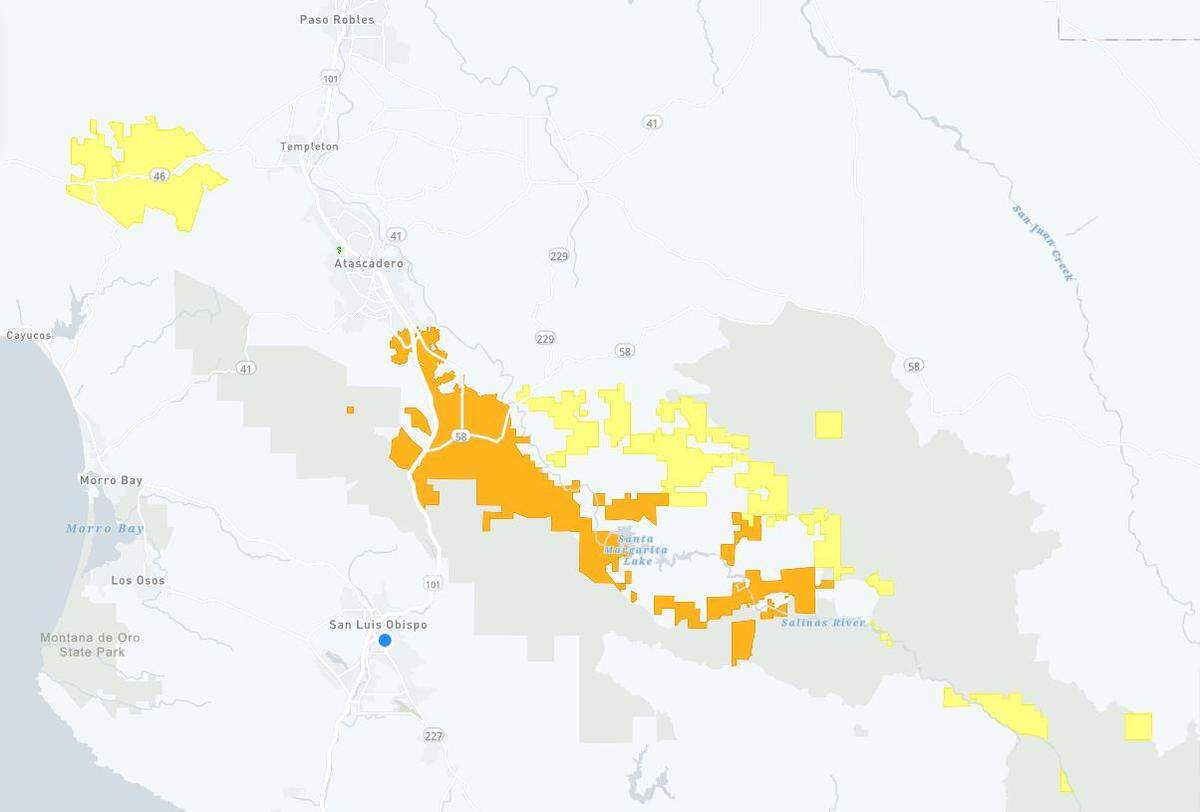 A PG&E outage map shows where power is still out for the thousands of customers affected in San Luis Obispo County.