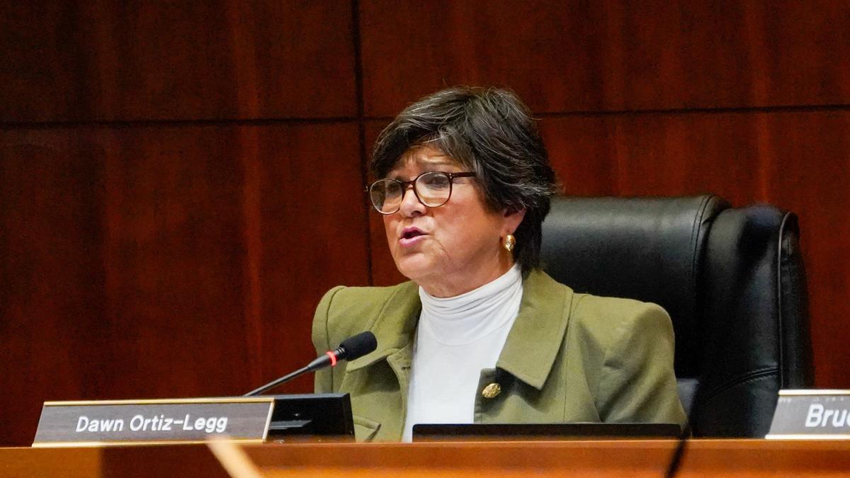 Supervisor Dawn Ortiz-Legg speaks about the Dana Reserve housing project at a San Luis Obispo County Board of Supervisors hearing Wednesday, April 24, 2024. The Dana Reserve project would add around 1,470 homes to a 288-acre plot of land in Nipomo.