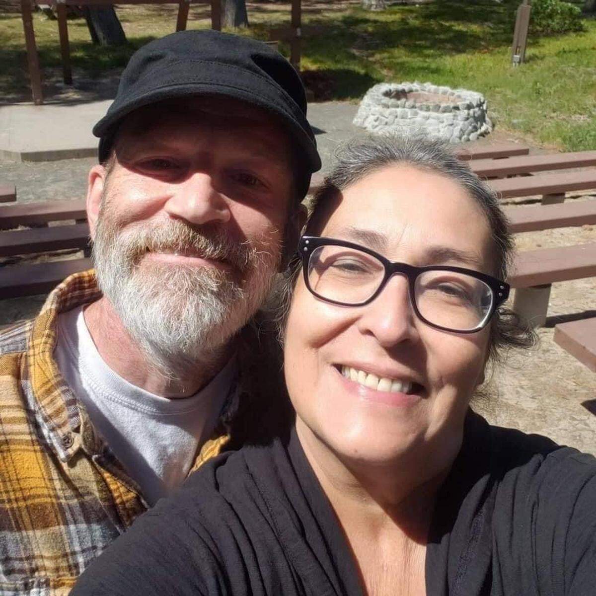 Joseph Cox, left, and his wife Linda Cox pose in a selfie. Joseph Cox went missing from his home after leaving a suicide note on June 15, 2022.