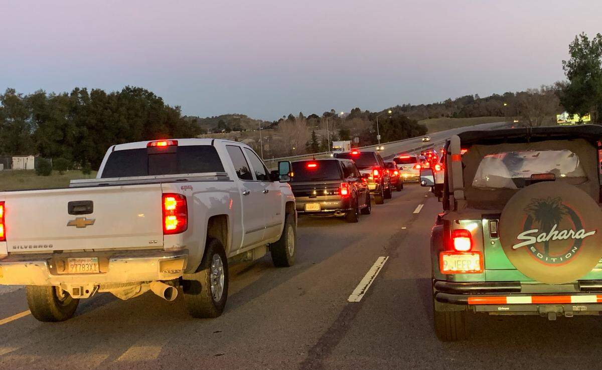 Traffic was stopped on southbound Highway 101 on Thursday night as officers investigated a shooting at the Santa Barbara Road exit.
