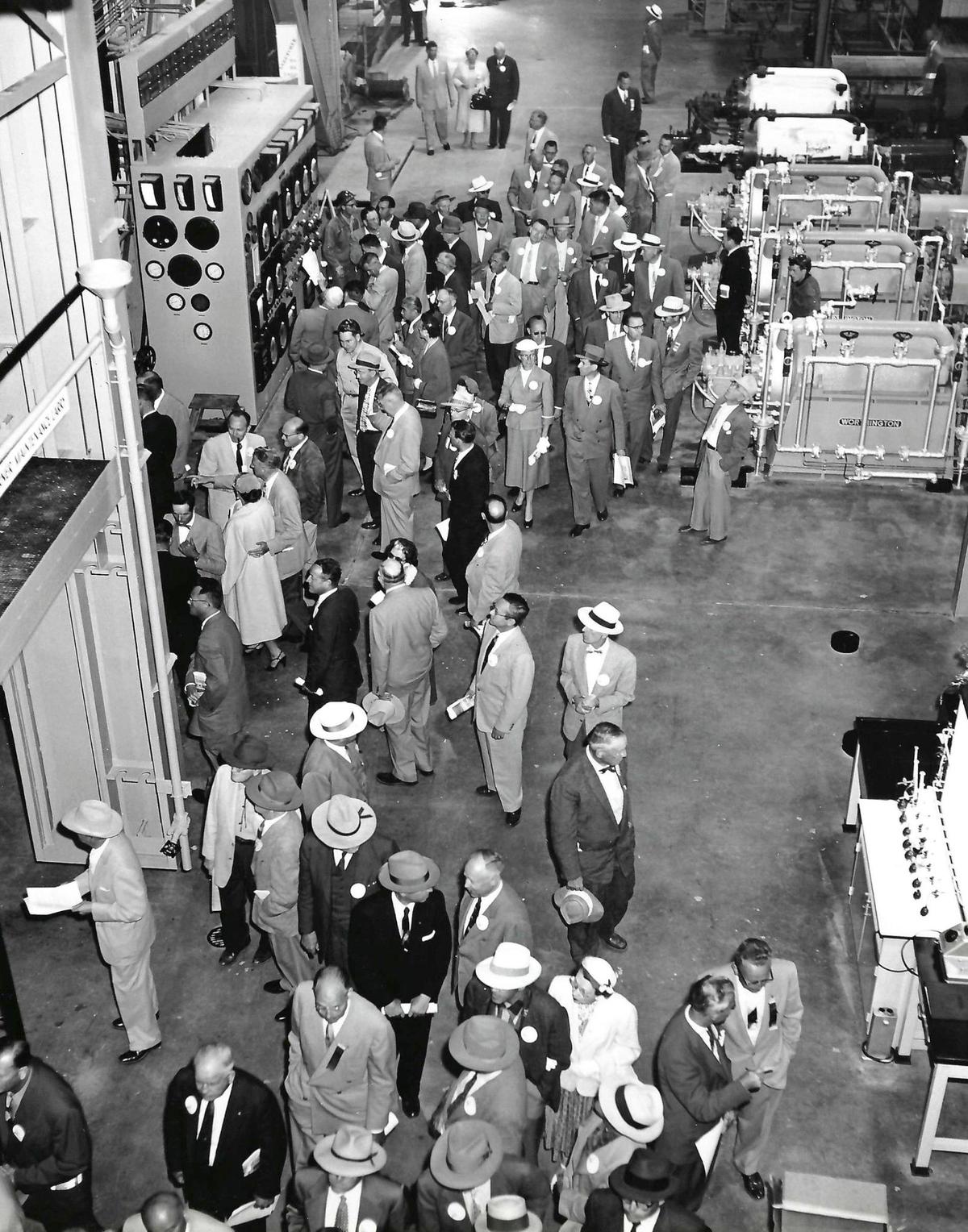 PG&E dedicated the Morro Bay Power Plant July 8, 1955. The initital facility had two generating units sharing one smoke stack. The $44 million plant could generate 300,000 kilowatts, enough to power the city of San Francisco.