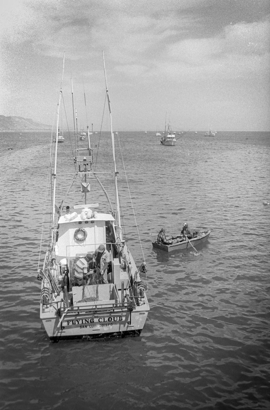 Fishing at Port San Luis continues despite the changed conditions due to a tropical weather system called El Niño. June 27, 1983.