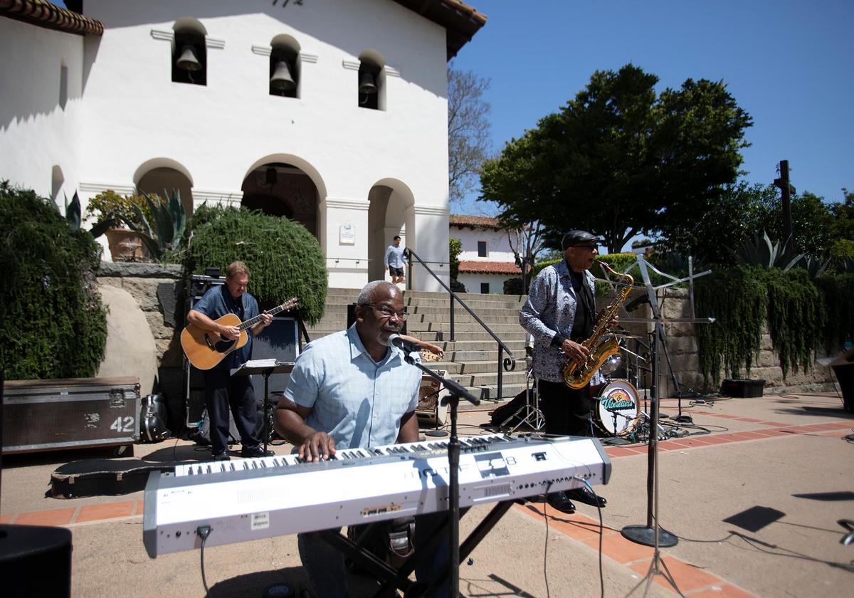 The NAACP sponsored a Juneteeth Celebration at Mission Plaza in San Luis Obispo on Saturday, June 17, 2023, including music by the House of Prayer Choir and Band based out of Nipomo. Kevin Gridiron, center front, plays the keyboard. The Juneteenth events were also set to include a celebration at Unitarian Universalist Fellowship with keynote speaker Iris Duplantier Rideau on Monday.