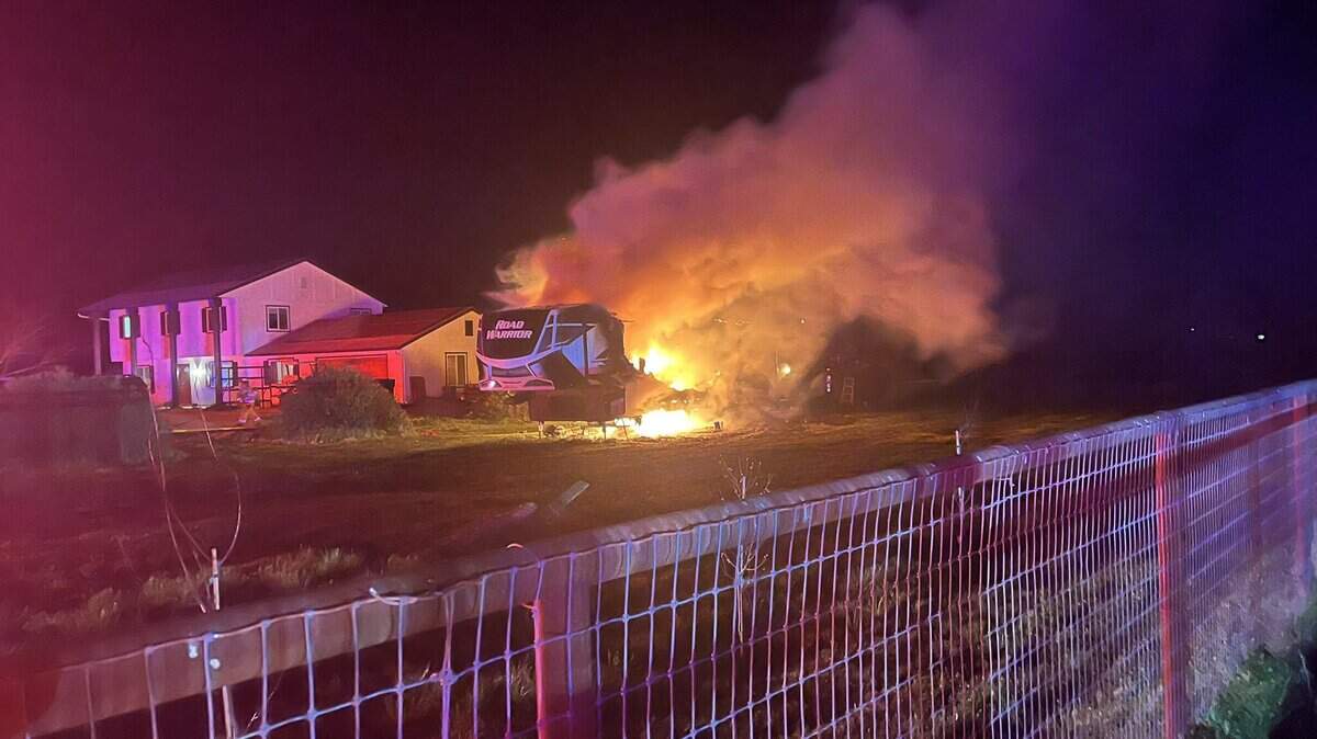 An RV was destroyed in a fire in Paso Robles on March 4, 2026.