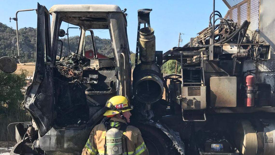 A garbage truck fire near the Cold Canyon Landfill caused authorities to shut down Highway 227 on Tuesday morning.