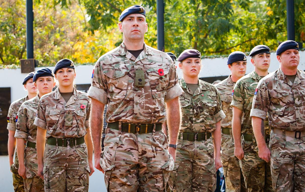 Members of the British Army’s 32nd Regiment Royal Artillery hold a moment of silence in honor of the 100th anniversary of Armistice Day during the Veterans Day ceremony at the Faces of Freedom Veterans Memorial in Atascadero in 2018.