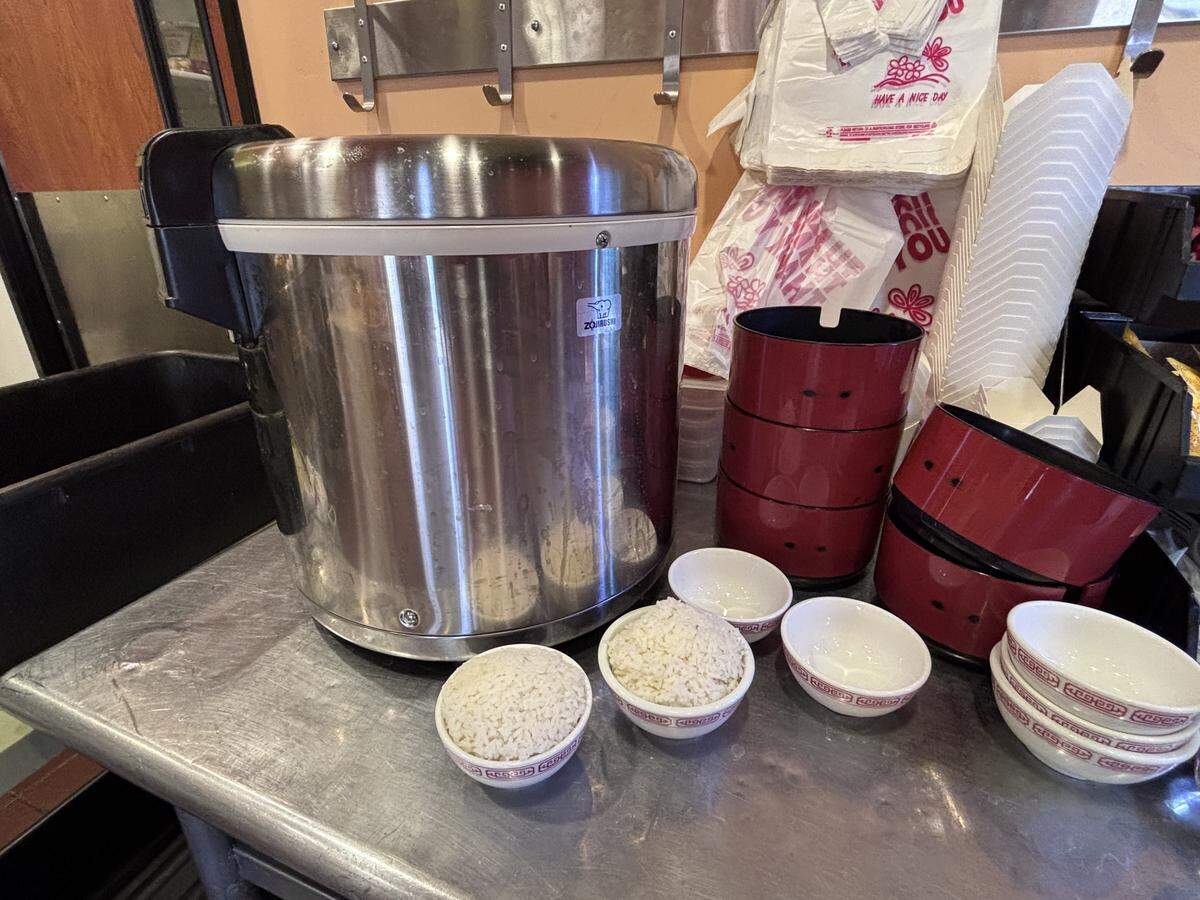 Many dishes at Golden China are served with a side of steamed rice, pictured here on December 16, 2025.
