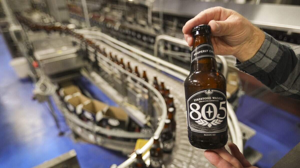 Bottles of 805 come off the line. Scenes from the Firestone Walker brewery in Paso Robles, seen here on April 14, 2026.