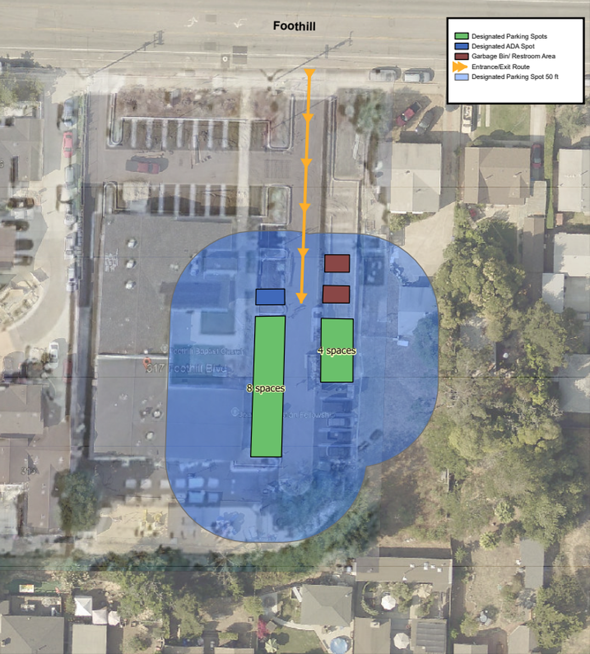 Journey Christian Fellowship at 317 Foothill Blvd. is proposed as a new site location for San Luis Obispo’s Rotating Overnight Safe Parking program. The latest version of the program would spread six 12-vehicle safe parking sites across San Luis Obispo.