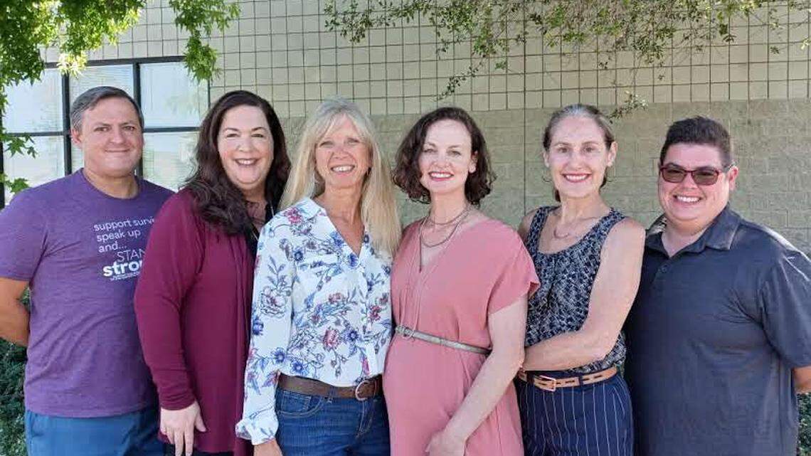Two organizations that support survivors of sexual and intimate partner violence, RISE and Stand Strong, are merging. The new leadership team includes, from left: CFO David Fields, COO Karen Borges, CEO Jennifer Adams, CPO Jane Pomeroy, Client and Services Director Susan Lamont and Chief People and Culture Director Sam Gottlieb.