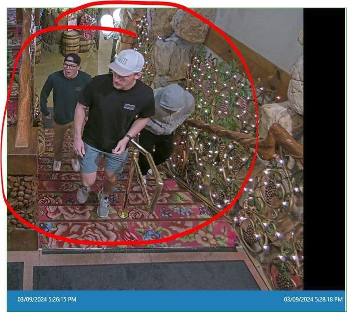 Young men caught on Madonna Inn security footage are suspected of stealing the Steakhouse rug on March 9, 2024 — the fourth year in a row that the rug has been stolen.