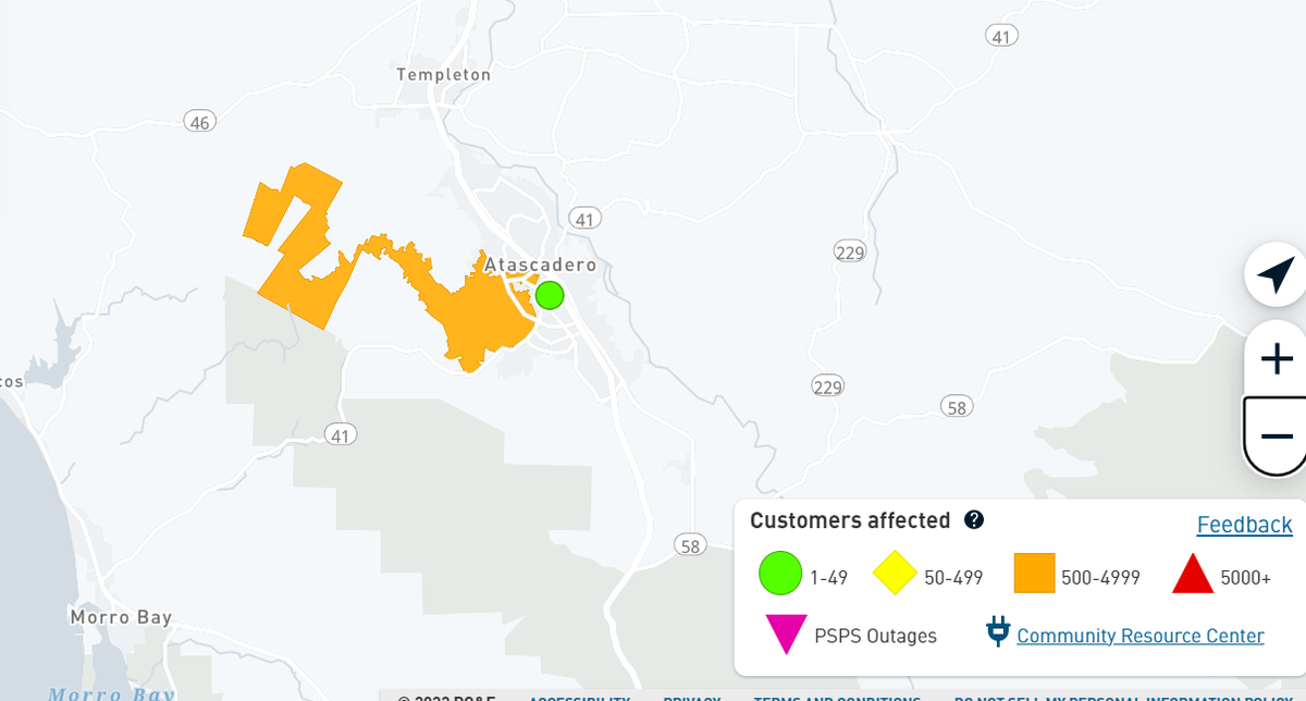 More than 1,400 PG&E customers lost power in Atascadero on Friday, August 12, 2022.